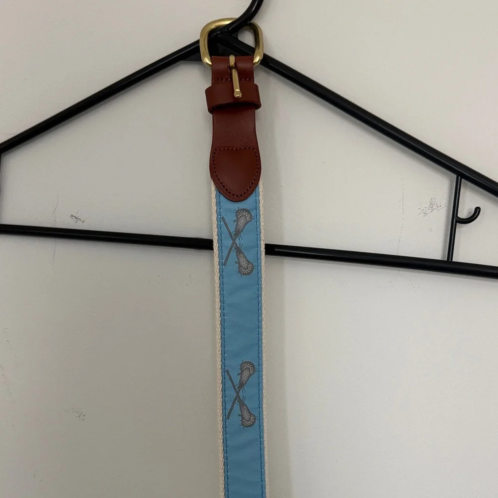 Light Blue Boys Lacrosse Embroidered Strap with Brown Leather Accent
